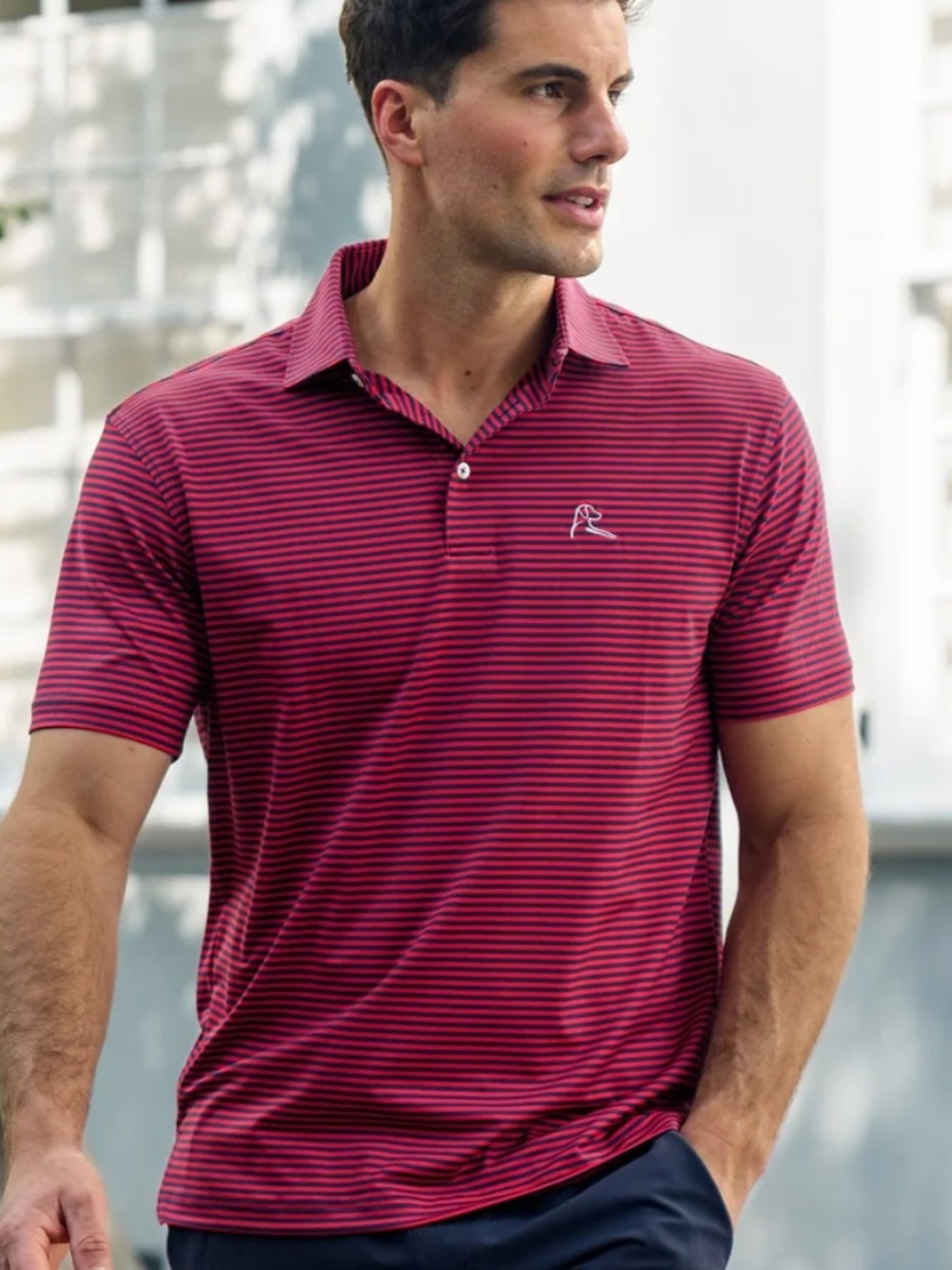 Rhoback The Birdie Stripe Men's Performance Polo - Maroon Navy XXL 2x